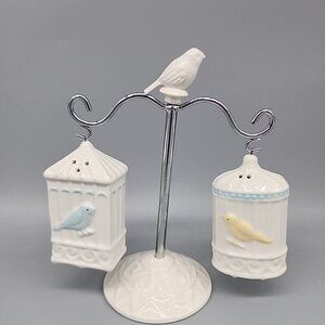 Grassland Road ceramic bird cage Salt And Pepper Shakers White Stand